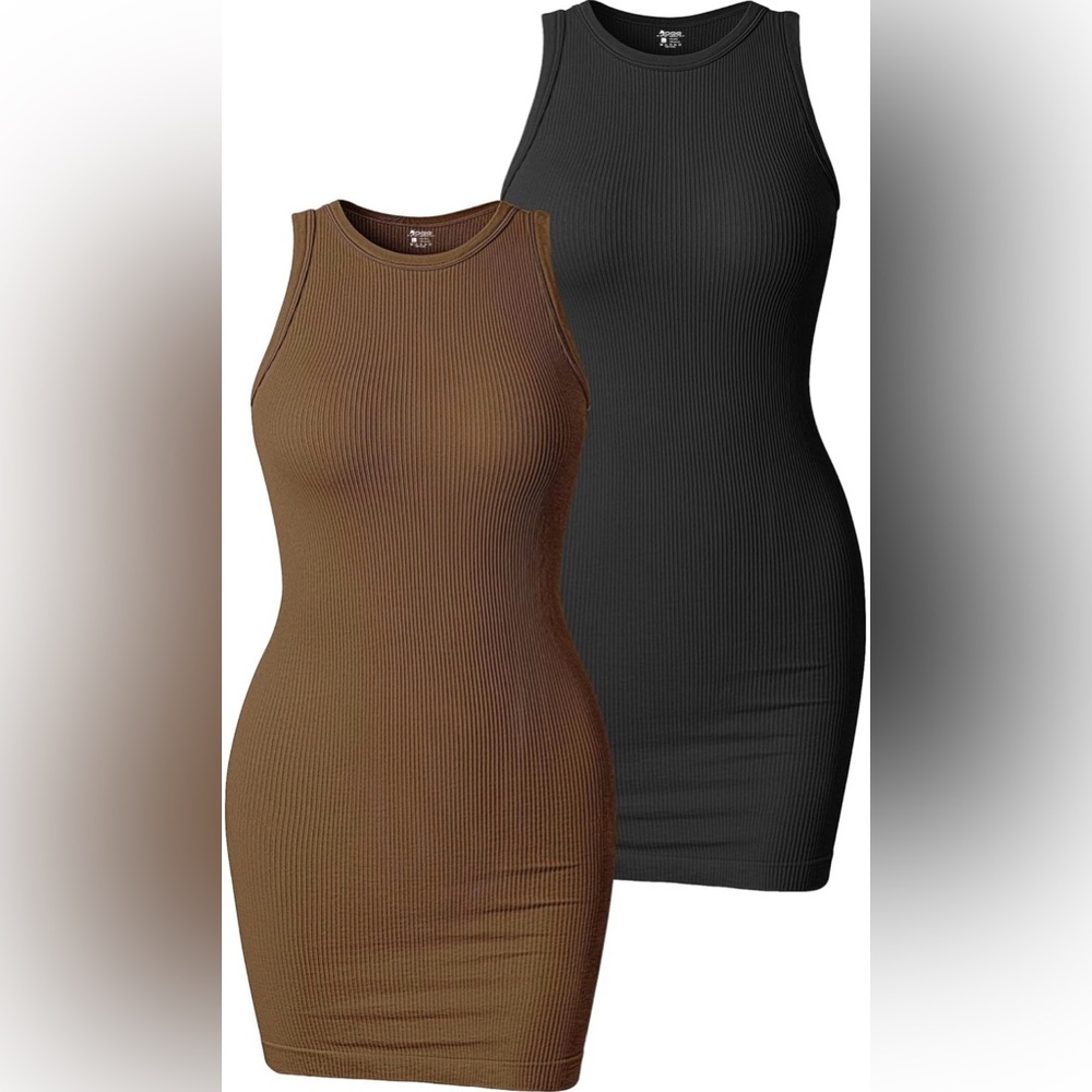 OQQ Women's 2 Piece Dress Sexy Ribbed Sleeveless Halter Neck Mini Dress